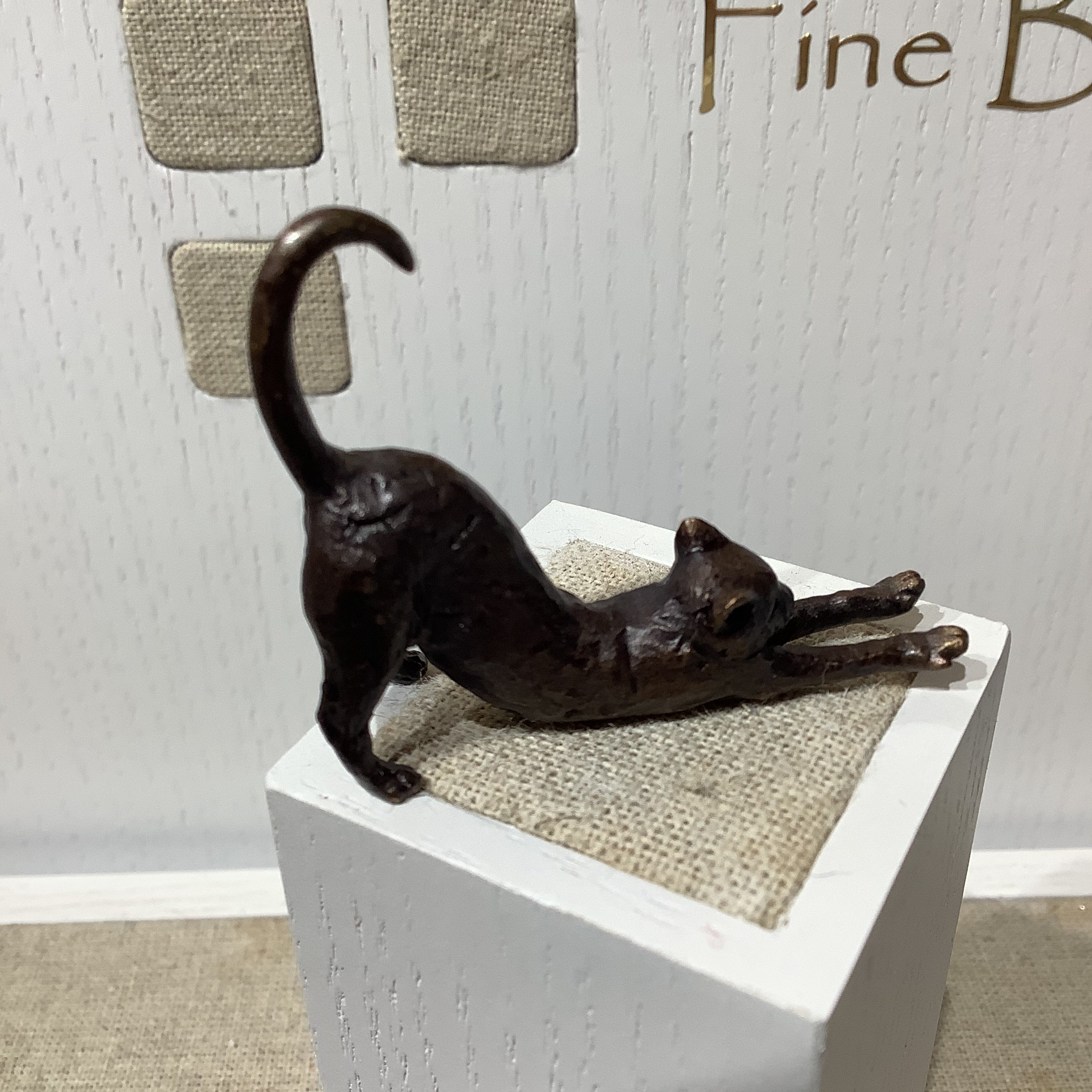 Miniature Bronze Stretching Cat
