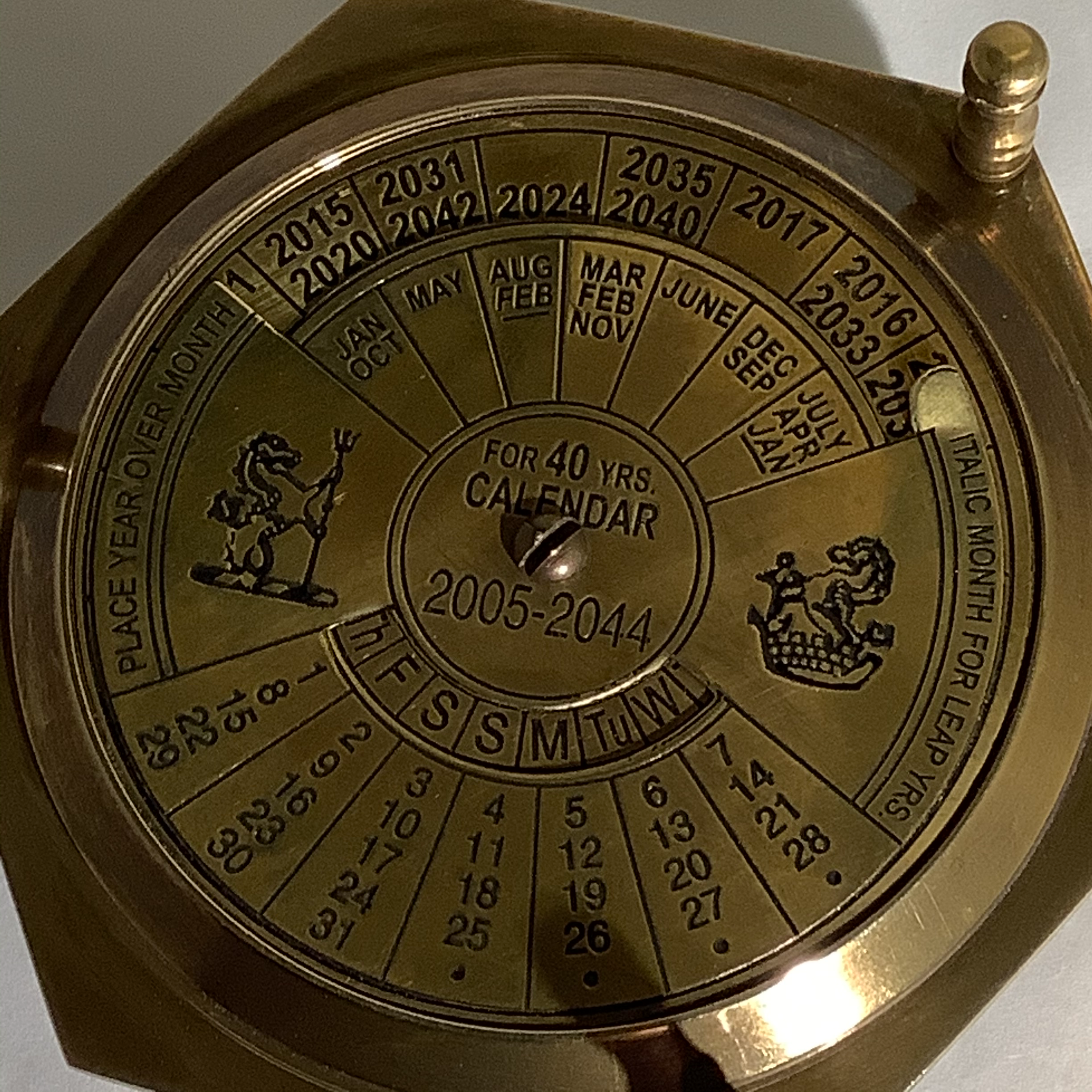 Brass desk calendar compass